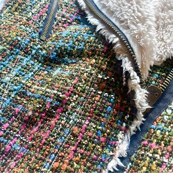 DESIGUAL Moto Patchwork Vest Tweed & Faux Sherpa Shearling Unique Design - Picture 3 of 10